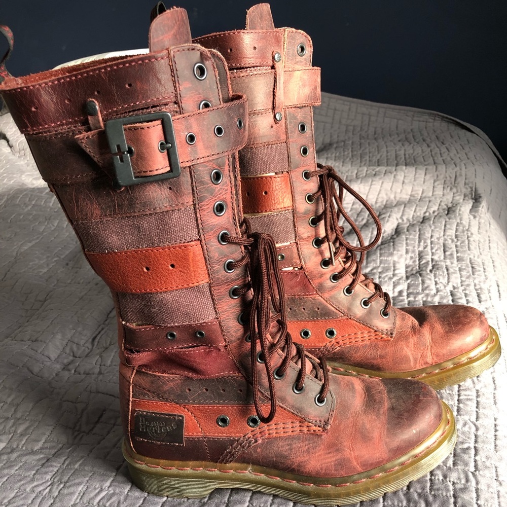 Dr. Martens red leather lace up boots
